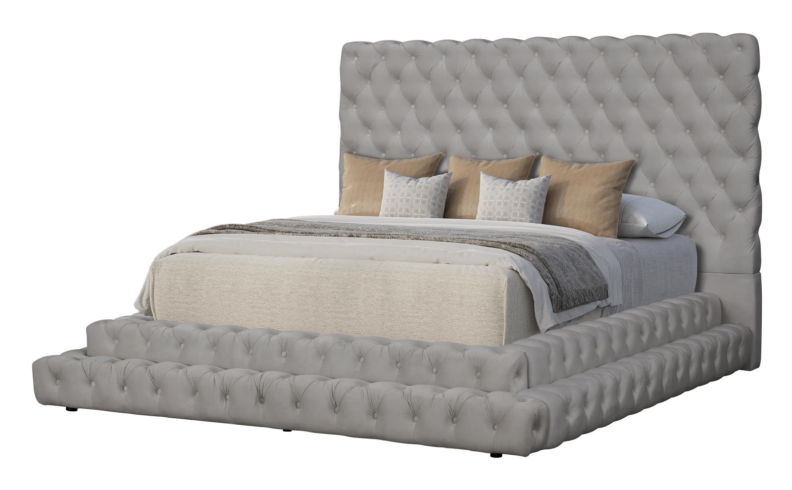 Vera Gray Upholstered King Bed with USB Charger