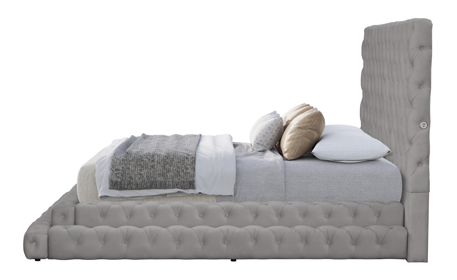 Vera Gray Upholstered King Bed with USB Charger — view 2