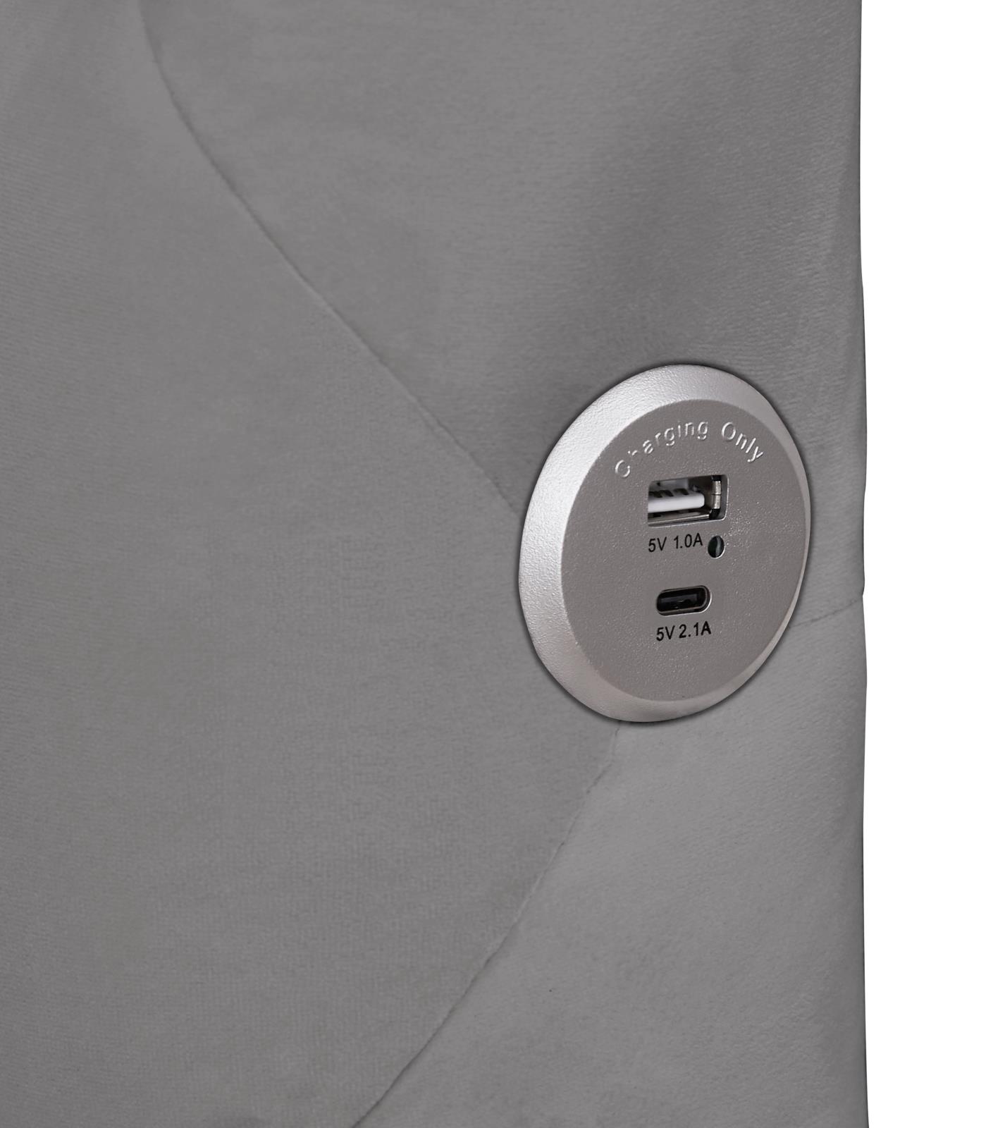 Vera Gray Upholstered King Bed with USB Charger — view 4