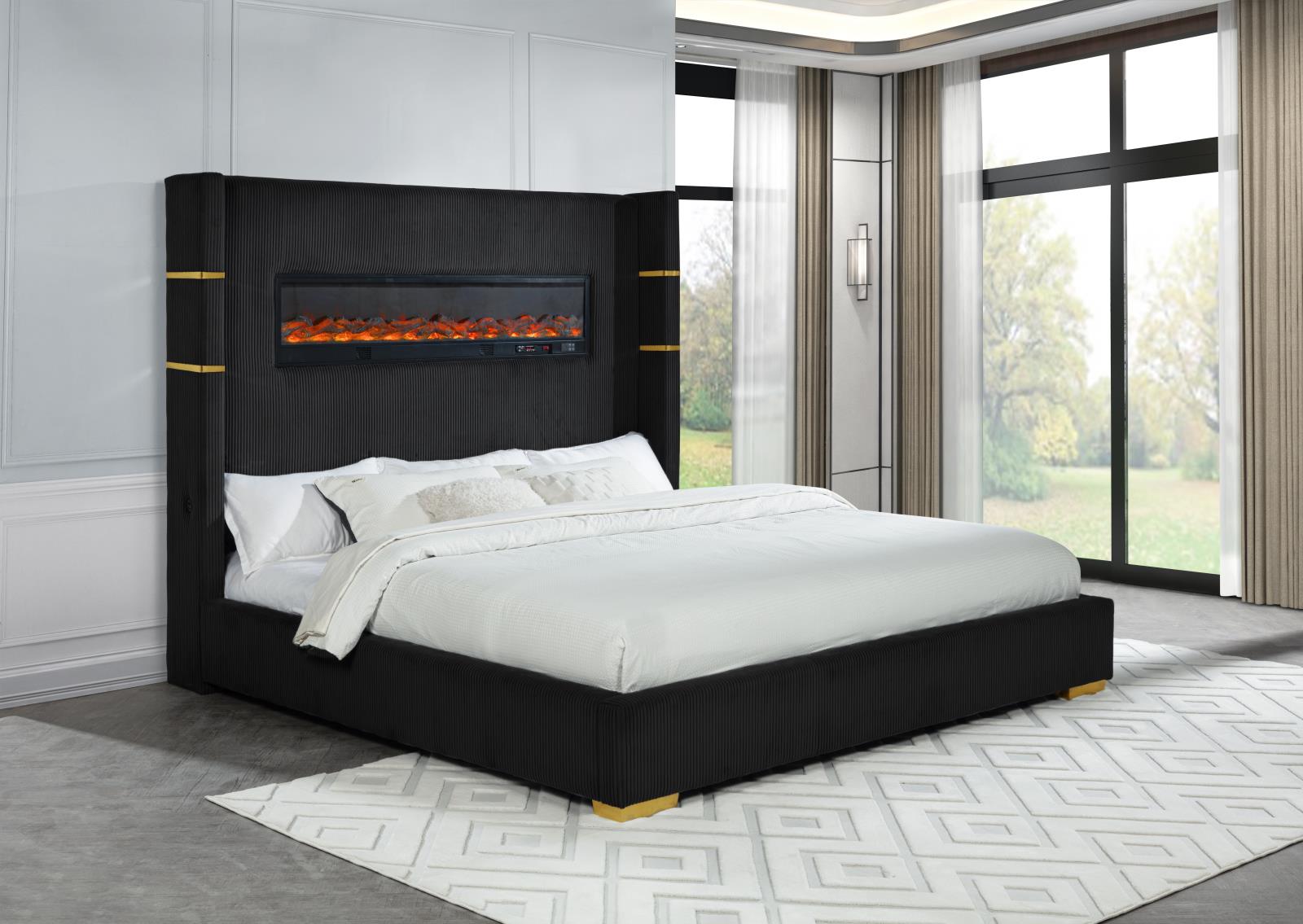 Eliza Black Upholstered Queen Bed with Bluetooth Speaker — view 2