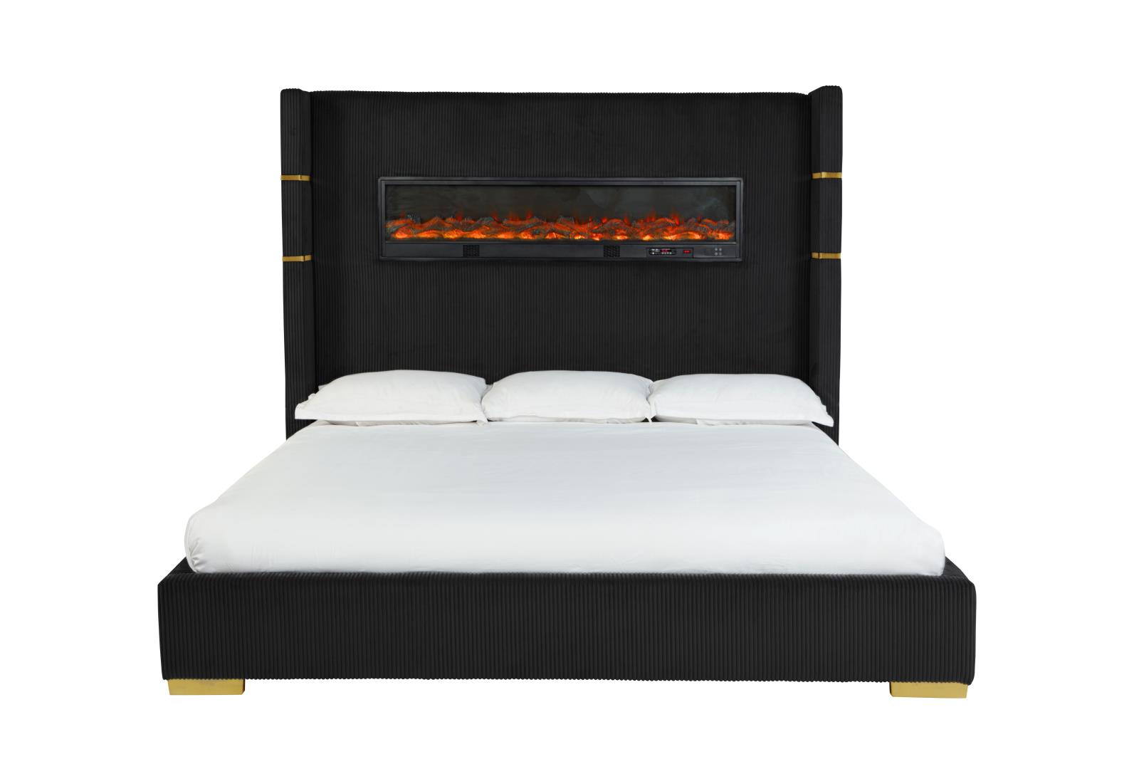 Eliza Black Upholstered Queen Bed with Bluetooth Speaker