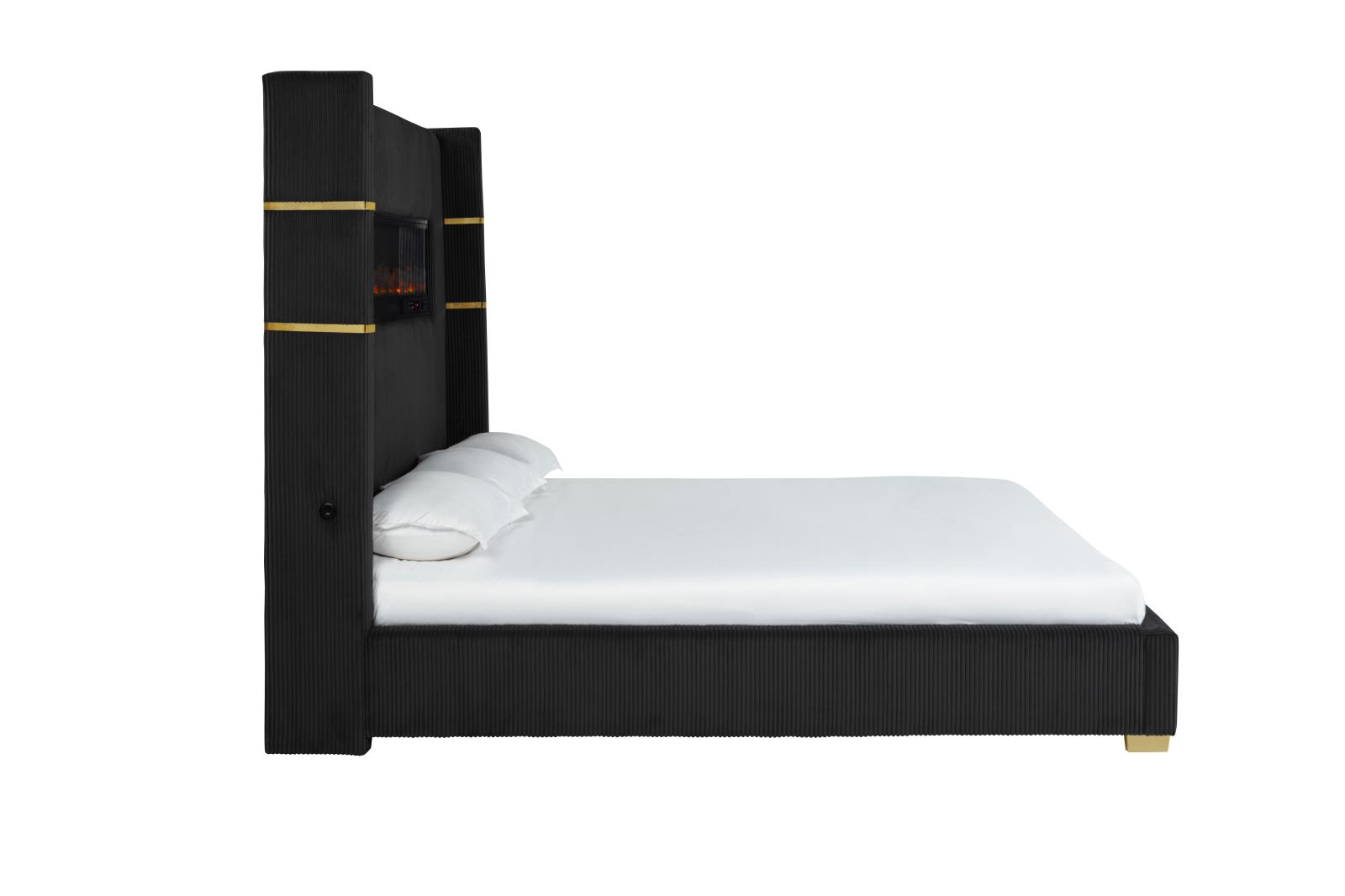 Eliza Black Upholstered Queen Bed with Bluetooth Speaker — view 3