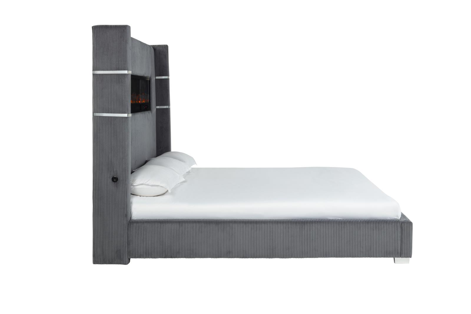 Eliza Gray Upholstered King Bed with Bluetooth Speaker — view 3