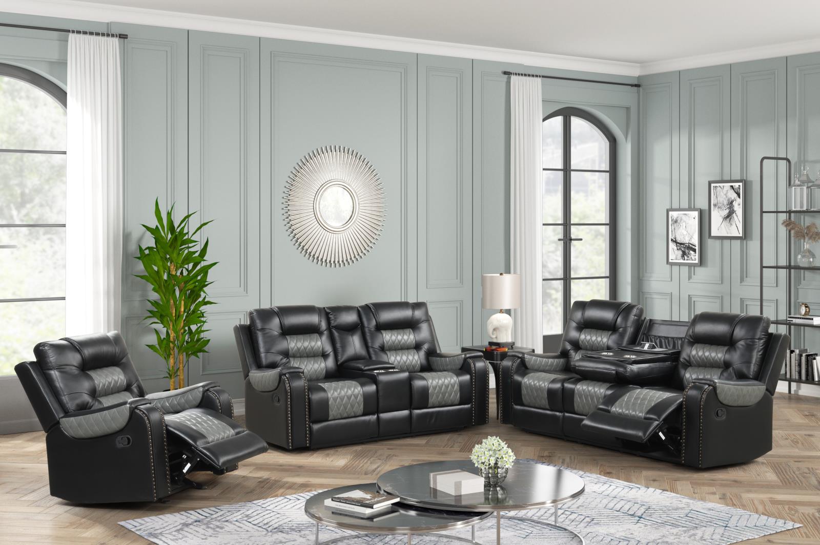 Ohio Black & Gray Manual Reclining Sofa, Loveseat & Recliner