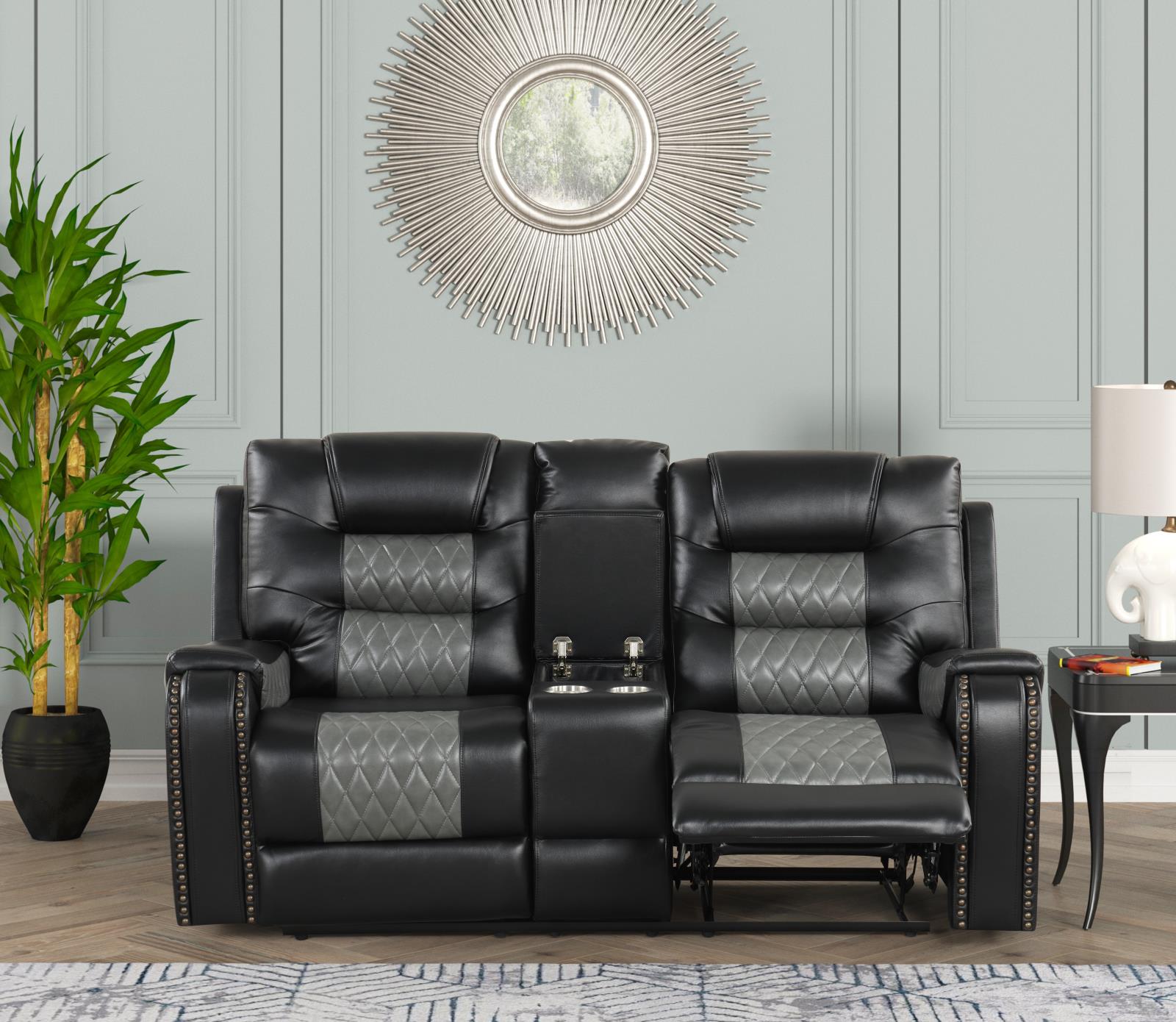 Ohio Black & Gray Manual Reclining Sofa, Loveseat & Recliner — view 6