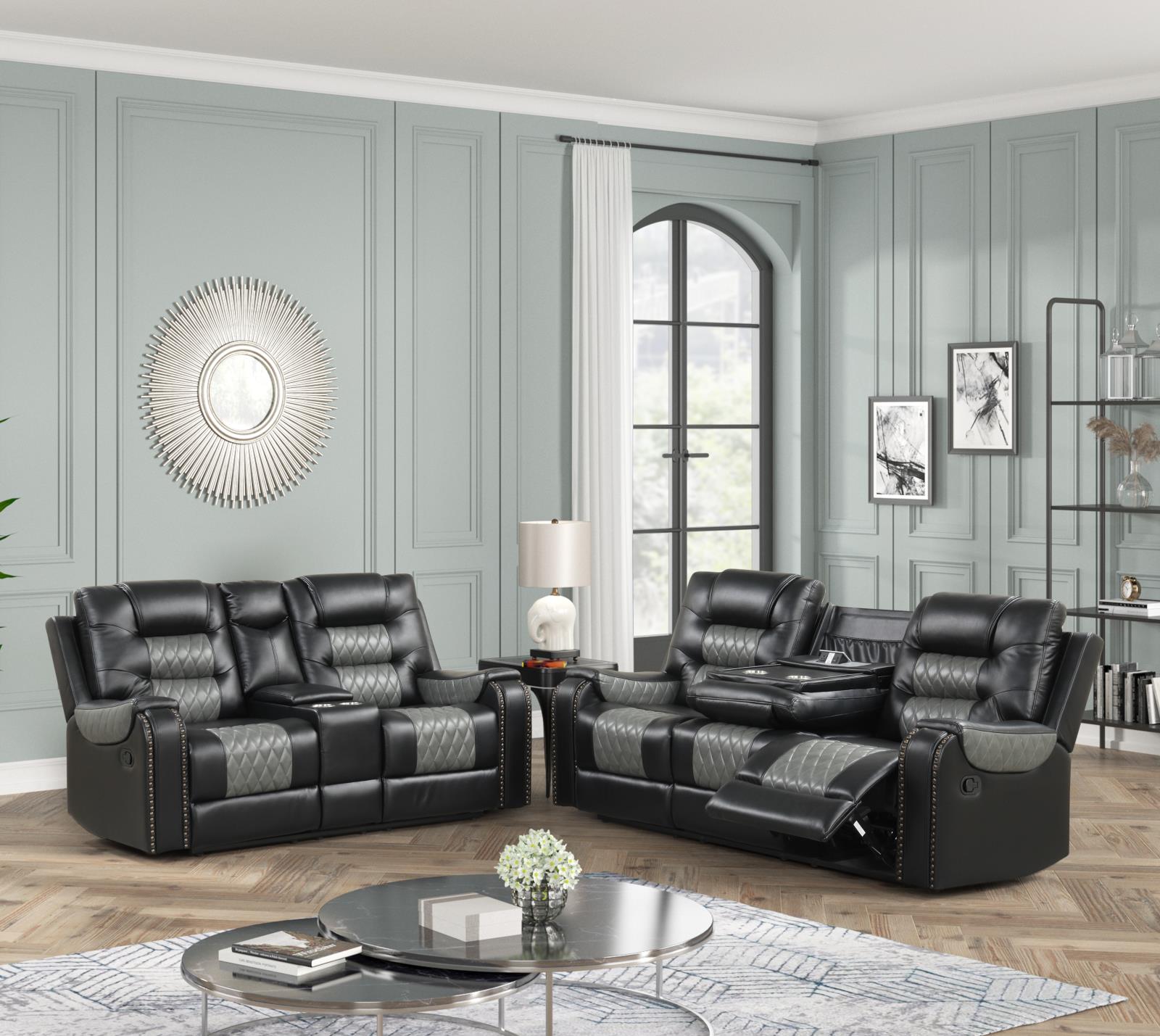 Ohio Black & Gray Manual Reclining Sofa, Loveseat & Recliner — view 2