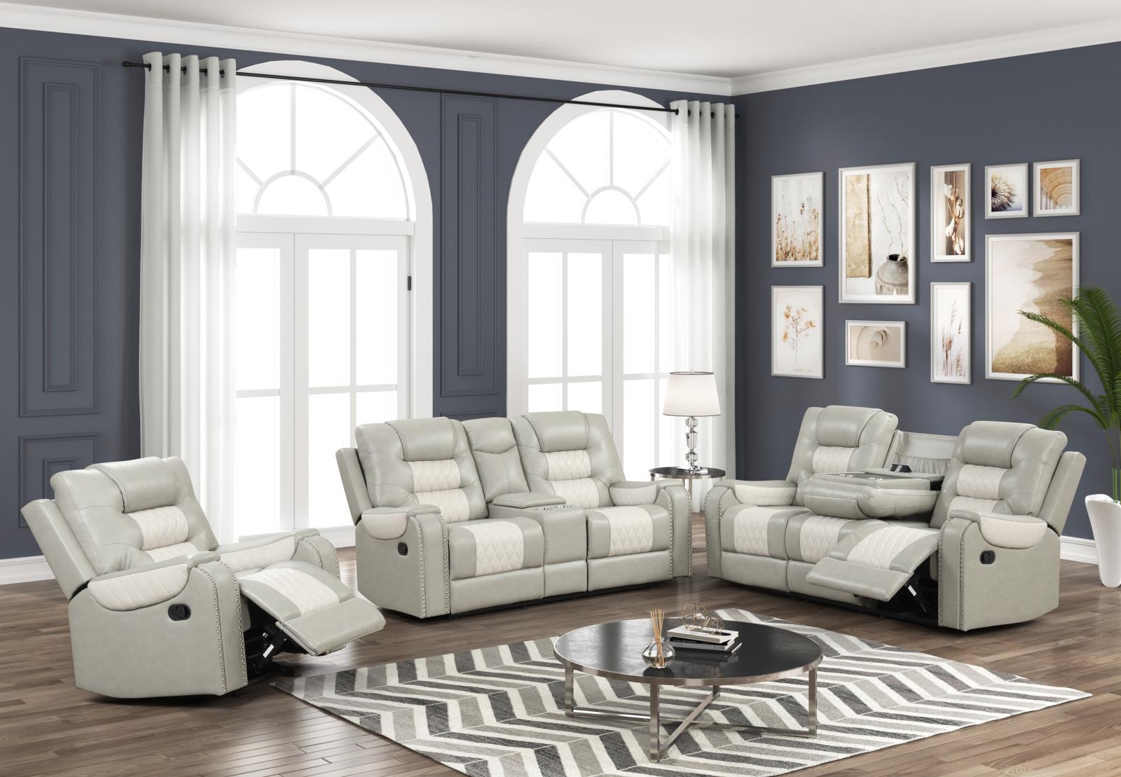 Ohio Gray & Ice Manual Recliner Sofa with Drop-Down Table — view 3