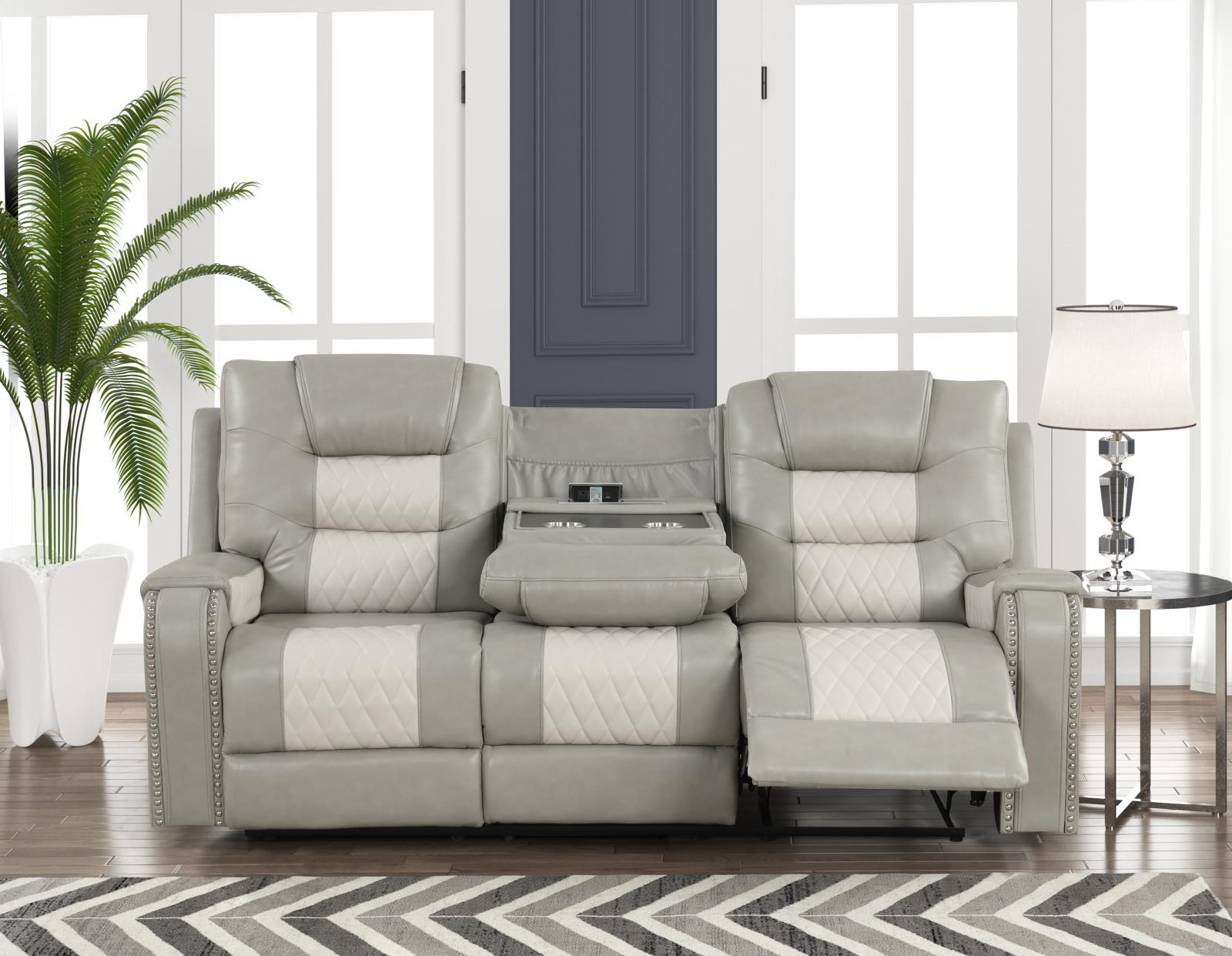 Ohio Gray & Ice Manual Recliner Sofa with Drop-Down Table — view 2