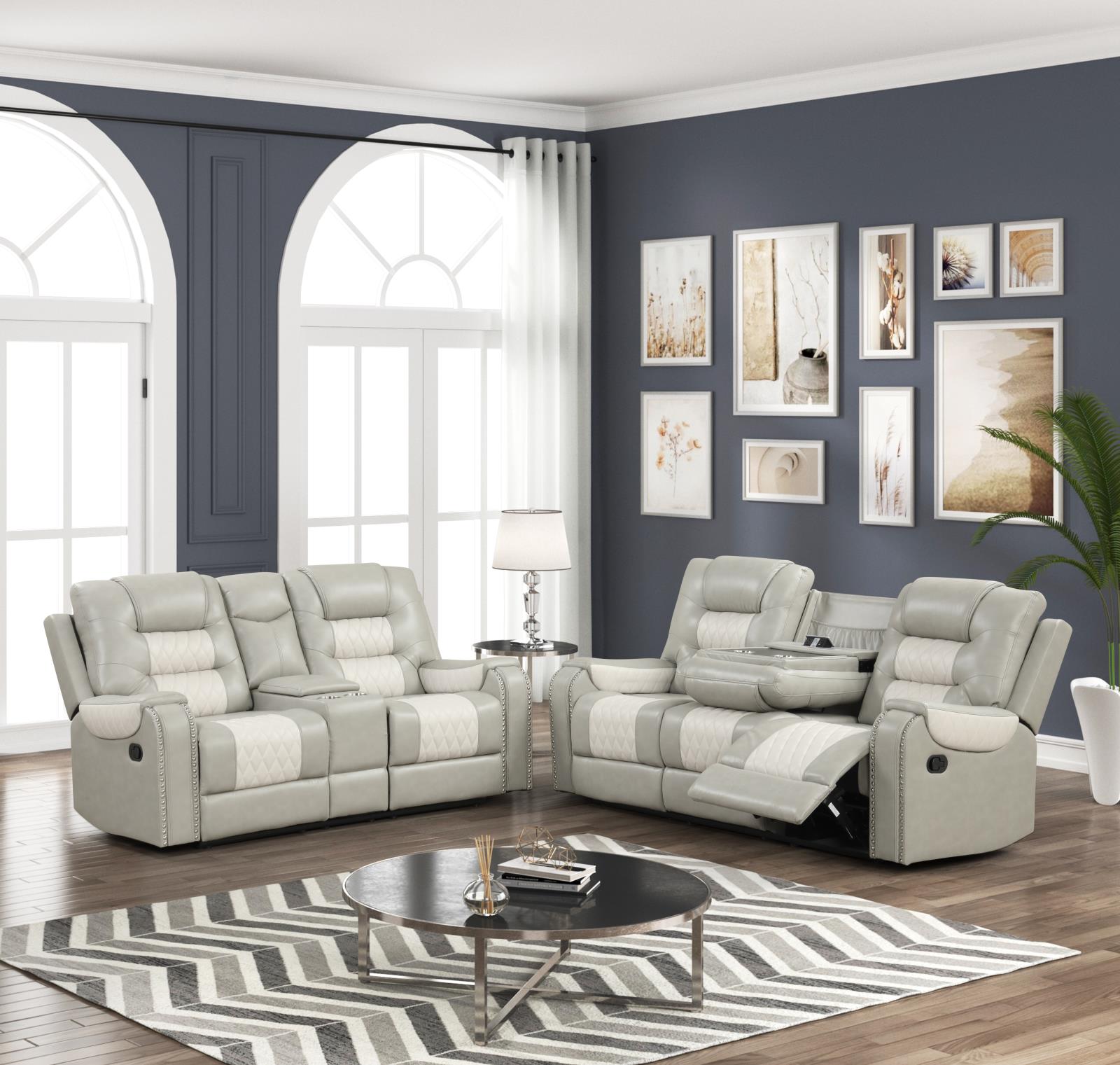 Ohio Gray & Ice Manual Recliner Sofa with Drop-Down Table — view 4