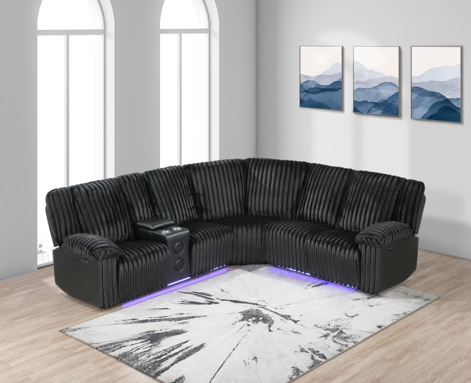 Lainey 3-Piece Black Power Sectional with Bluetooth Speaker — view 2
