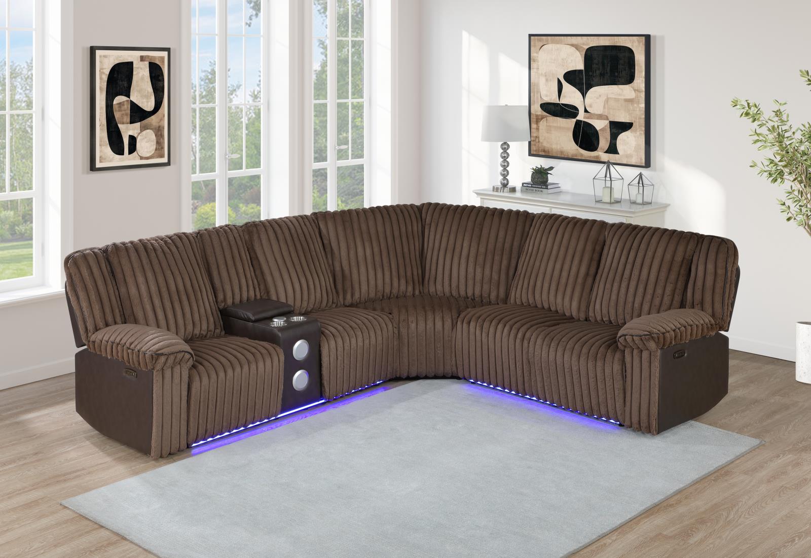 Lainey 3-Piece Brown Power Sectional with Bluetooth Speaker — view 2