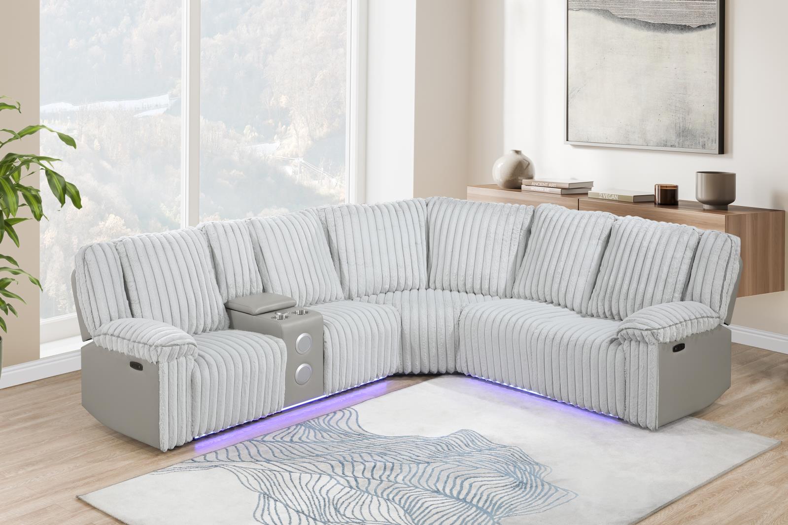 Lainey 3-Piece Gray Power Sectional with Bluetooth Speaker — view 2