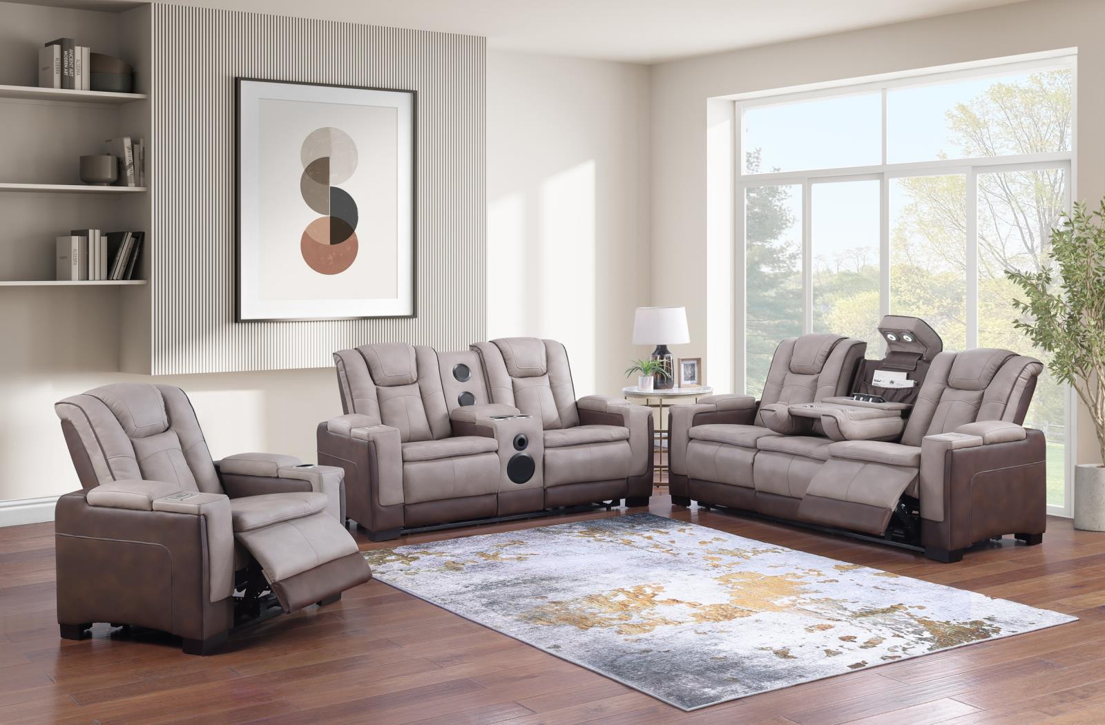 Molly Beige & Brown Power Reclining Sofa & Loveseat