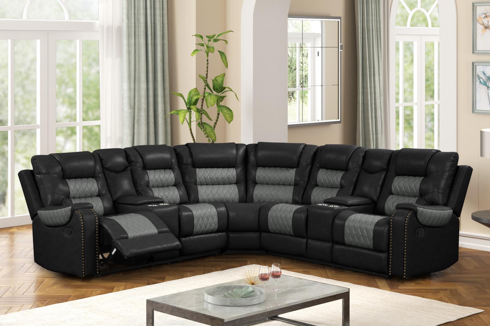 Ohio Black & Gray Manual Recliner Sectional with Storage Console — view 2