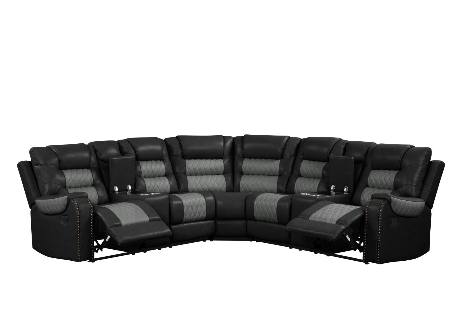 Ohio Black & Gray Manual Recliner Sectional with Storage Console