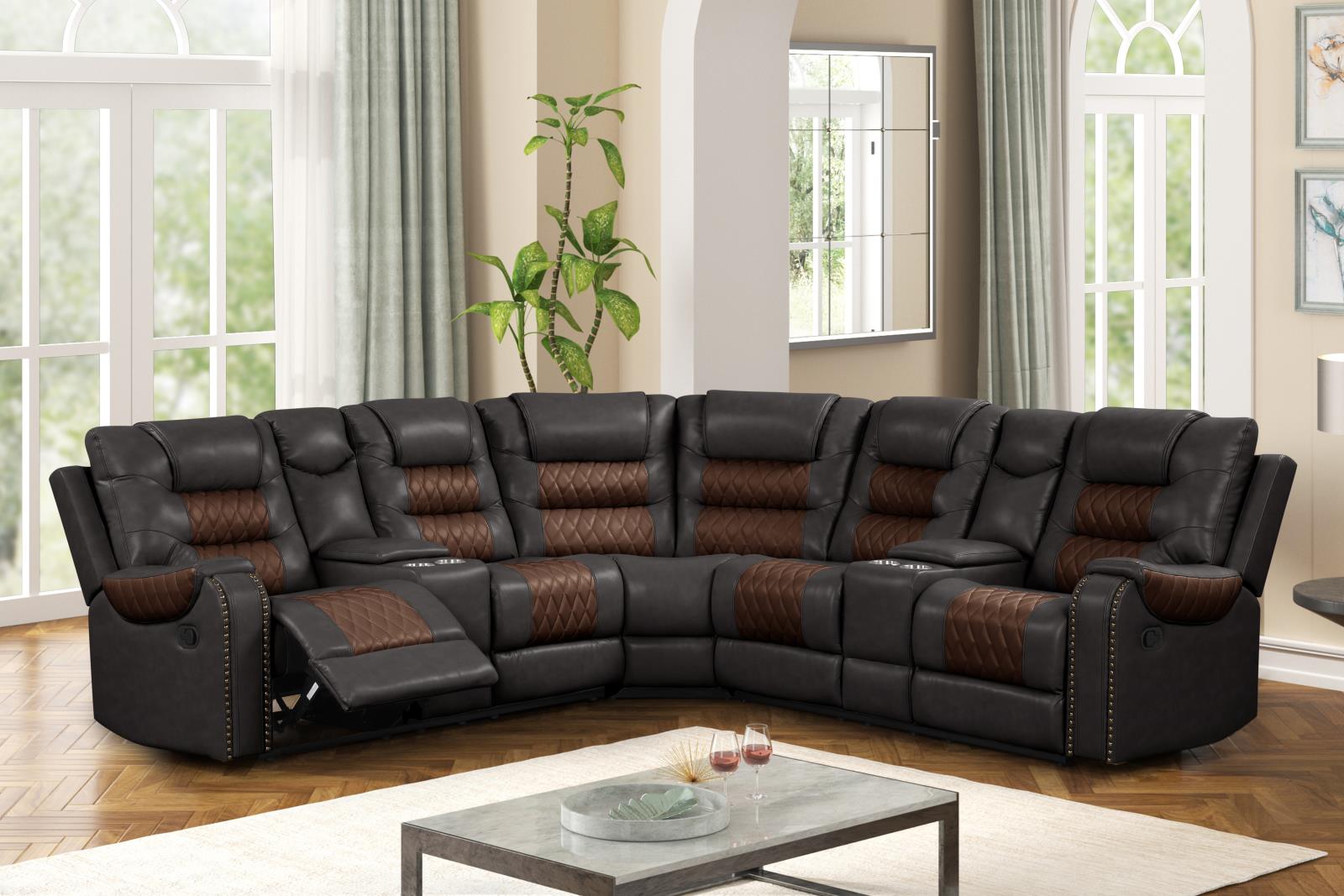 Ohio Brown & Brown Manual Recliner Sectional with Storage Console — view 2