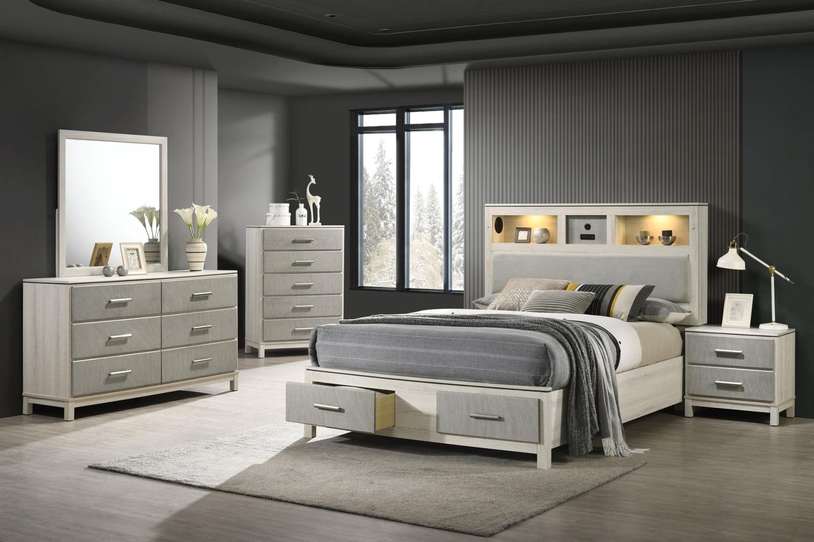 Roswell Beige Storage King Bed with Upholstered Headboard — view 2