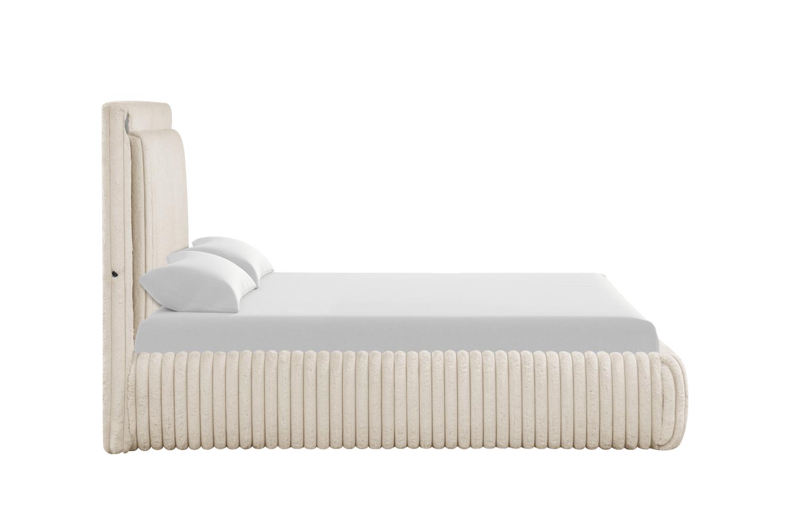 Noa Cream Upholstered Queen Bed with Bluetooth Speaker & USB Charger