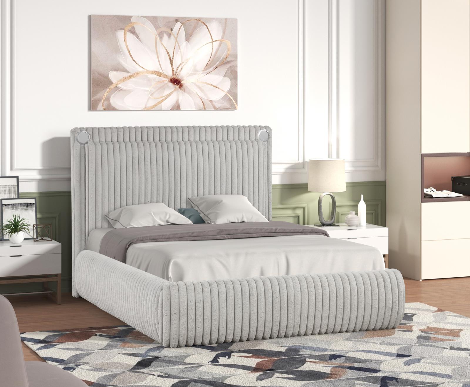 Noa Gray Upholstered King Bed with Bluetooth Speaker & USB Charger — view 2