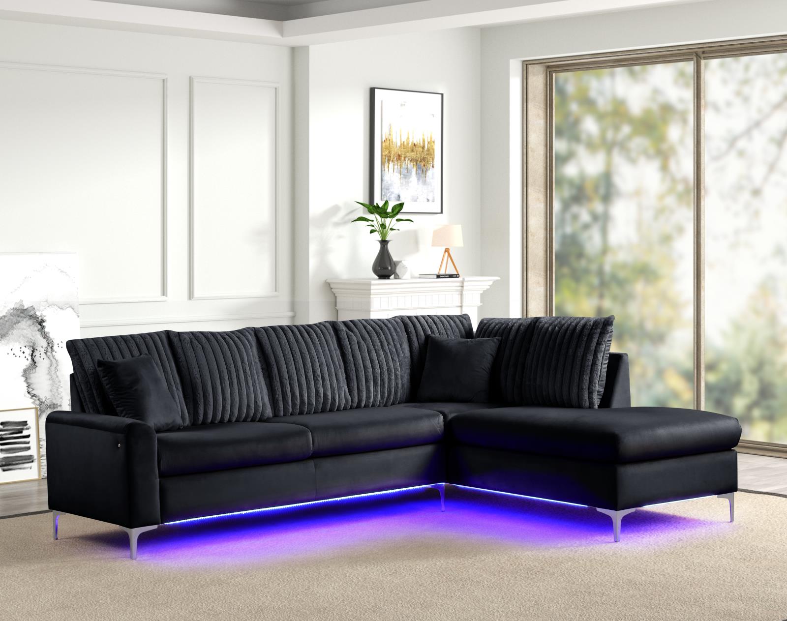 Melina 2-Piece Black L Shaped Upholstered Sectional with LED — view 2