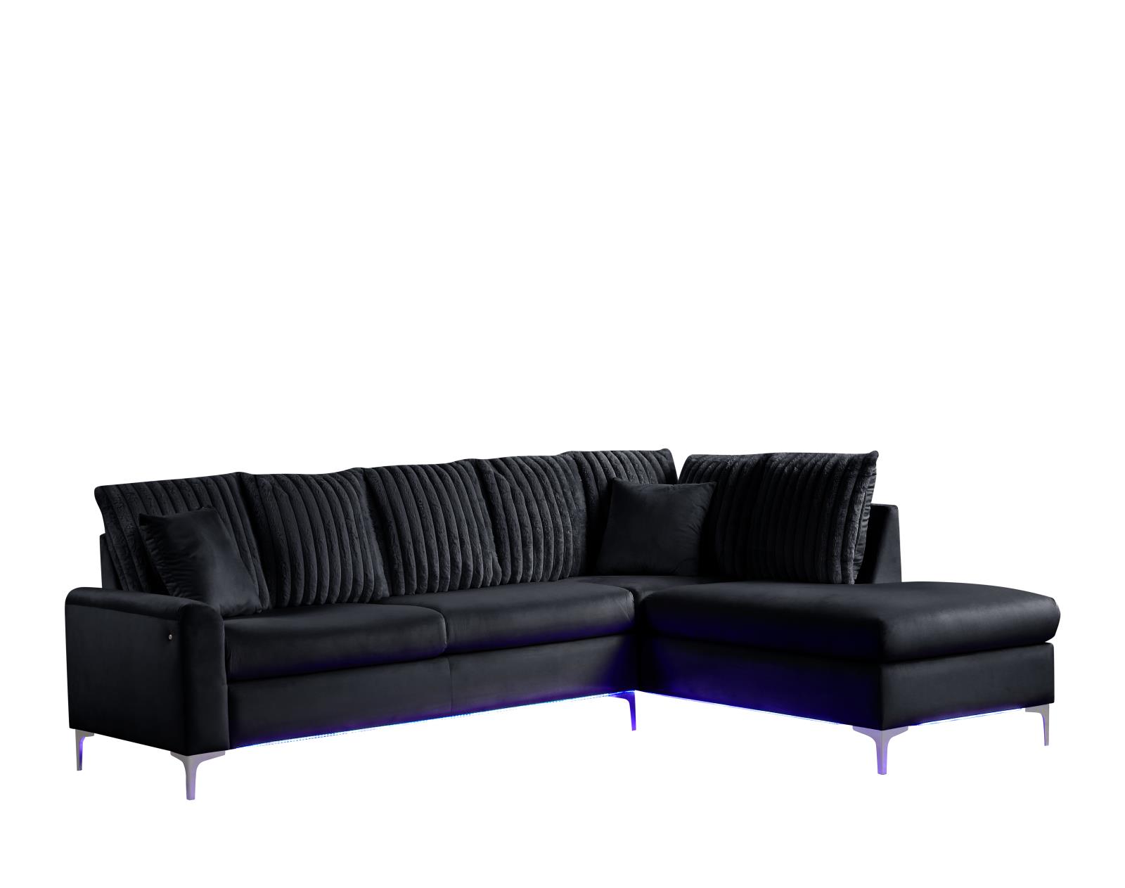 Melina 2-Piece Black L Shaped Upholstered Sectional with LED