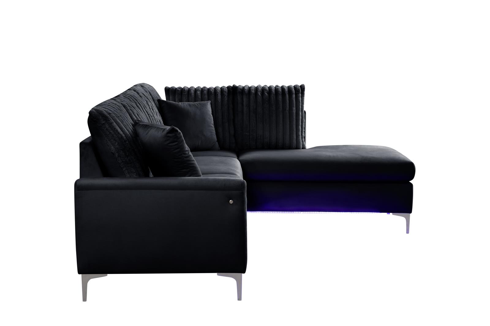Melina 2-Piece Black L Shaped Upholstered Sectional with LED — view 3