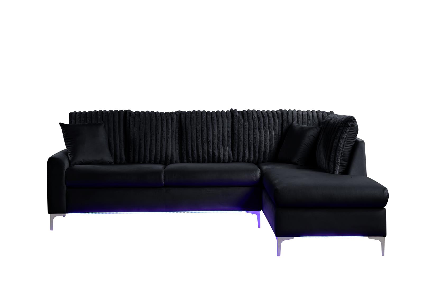 Melina 2-Piece Black L Shaped Upholstered Sectional with LED — view 4