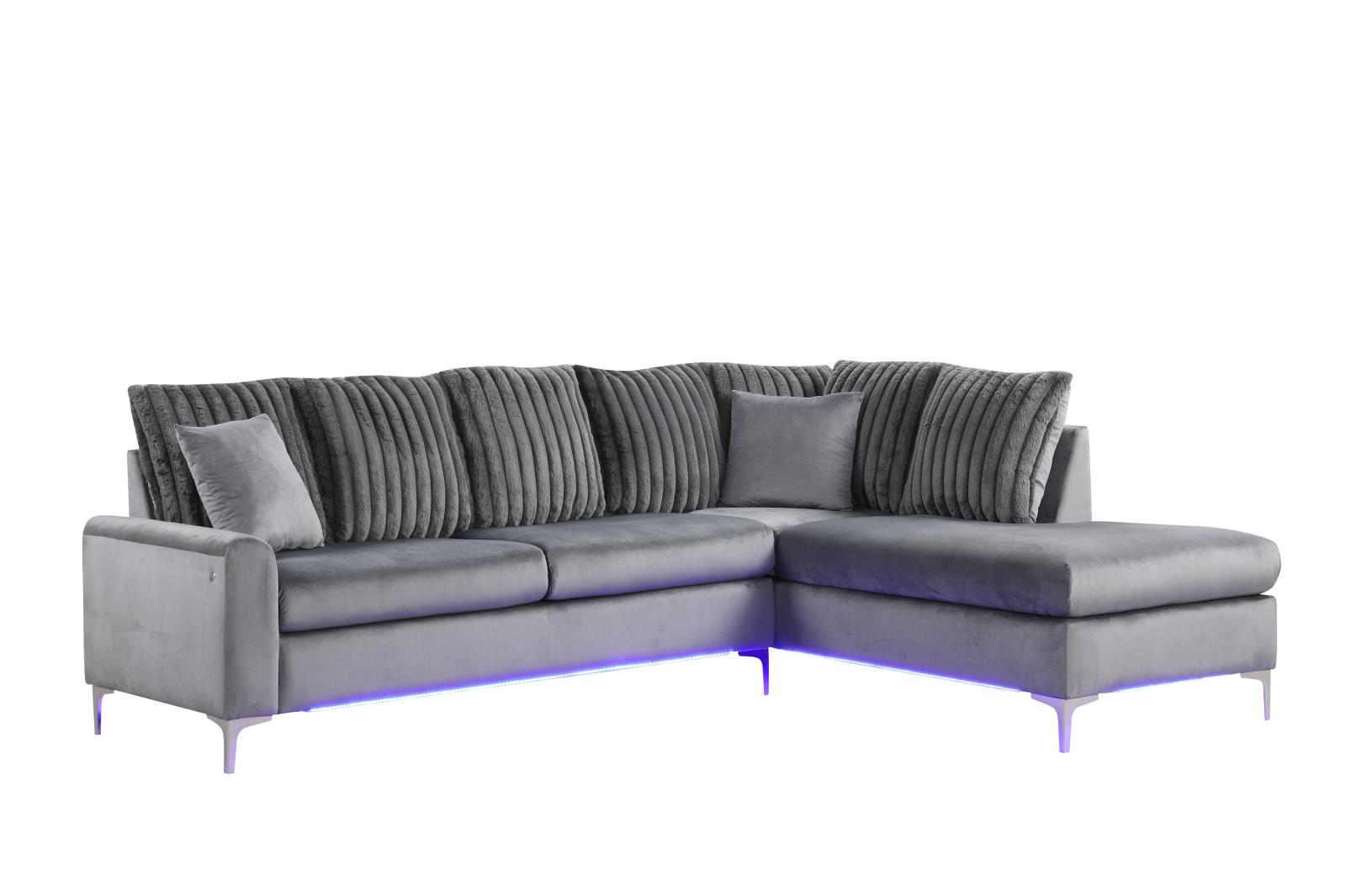 Melina 2-Piece Gray L Shaped Upholstered Sectional with LED