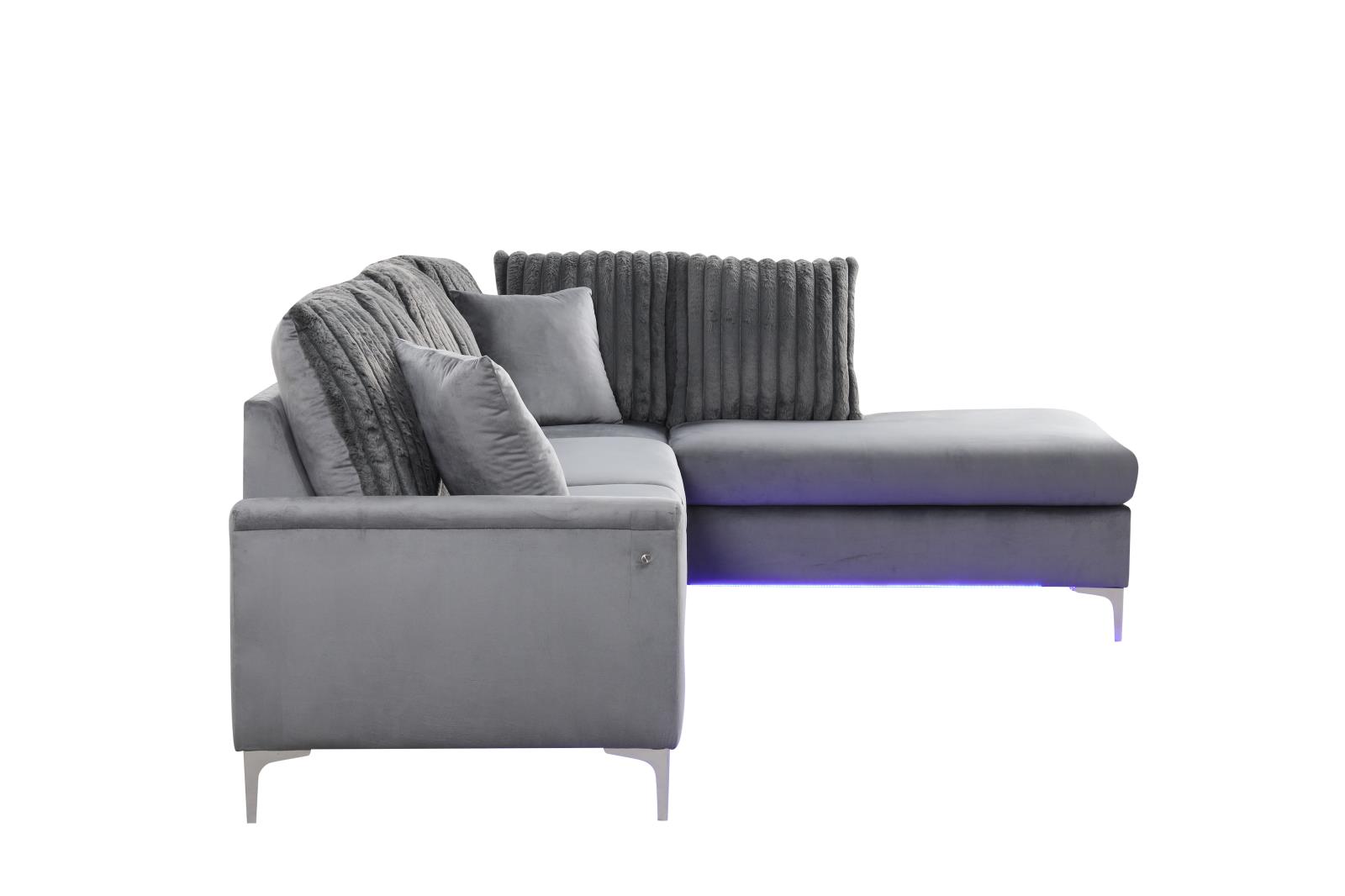 Melina 2-Piece Gray L Shaped Upholstered Sectional with LED — view 4