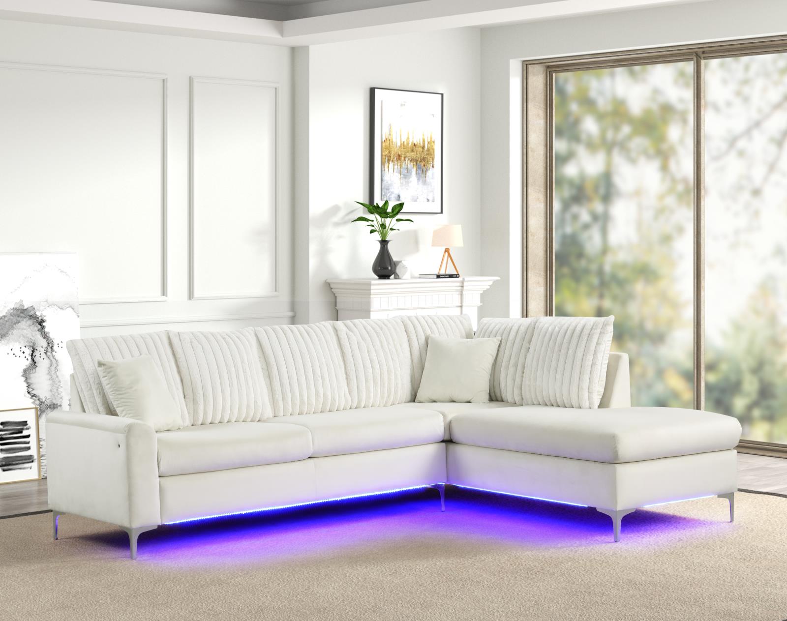 Melina 2-Piece Beige L Shaped Upholstered Sectional with LED — view 2