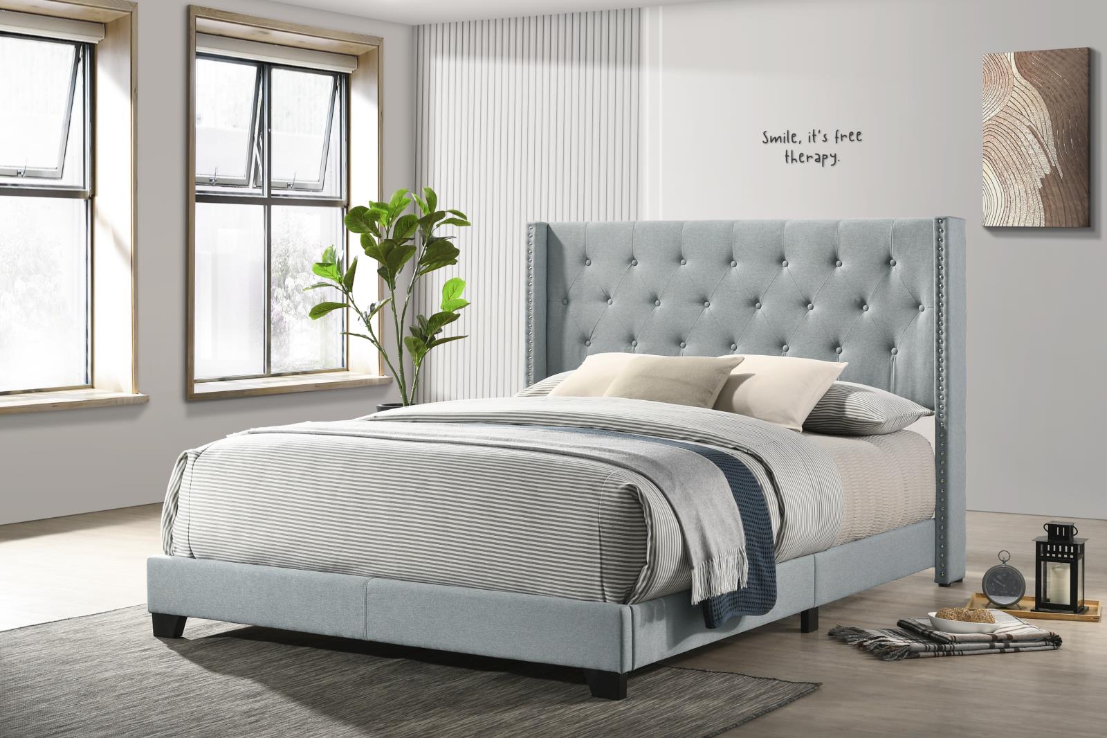 Teal Teal Upholstered Twin Bed