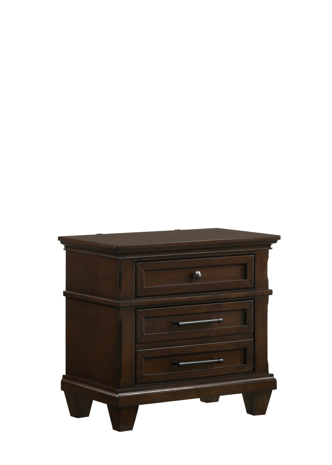 Bradford Brown 3-Drawer Nightstand with USB Charger