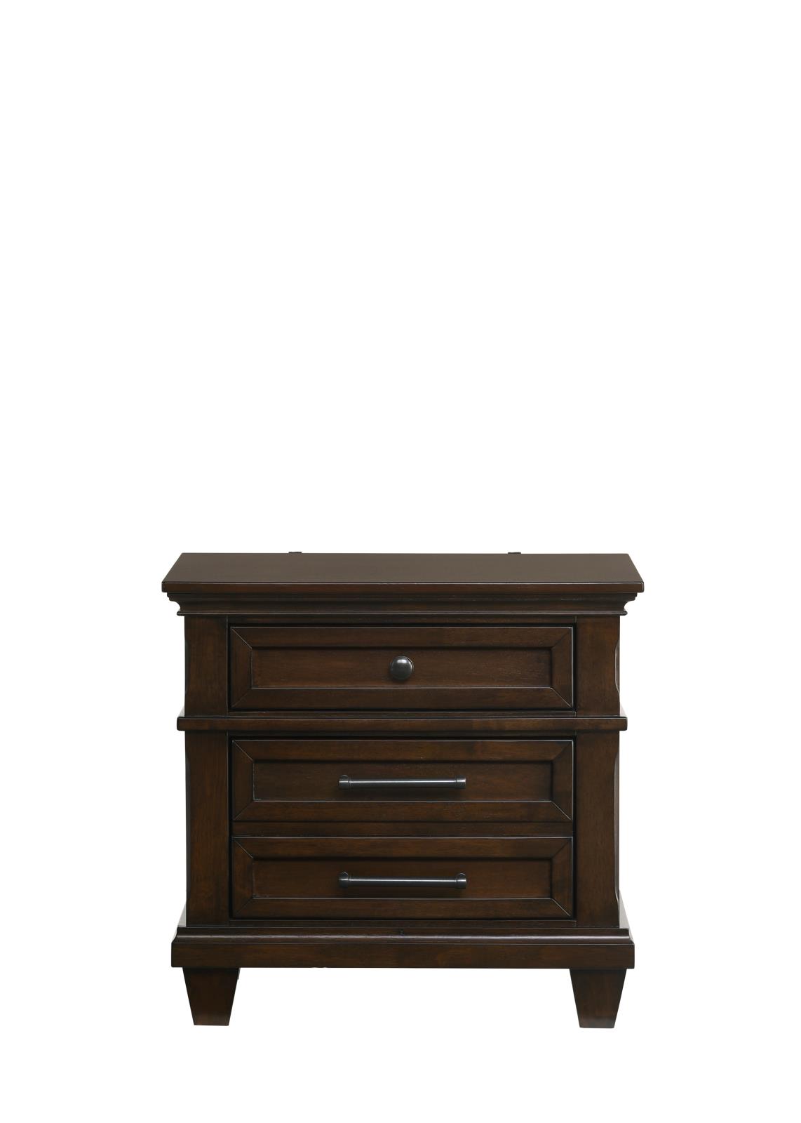Bradford Brown 3-Drawer Nightstand with USB Charger — view 2