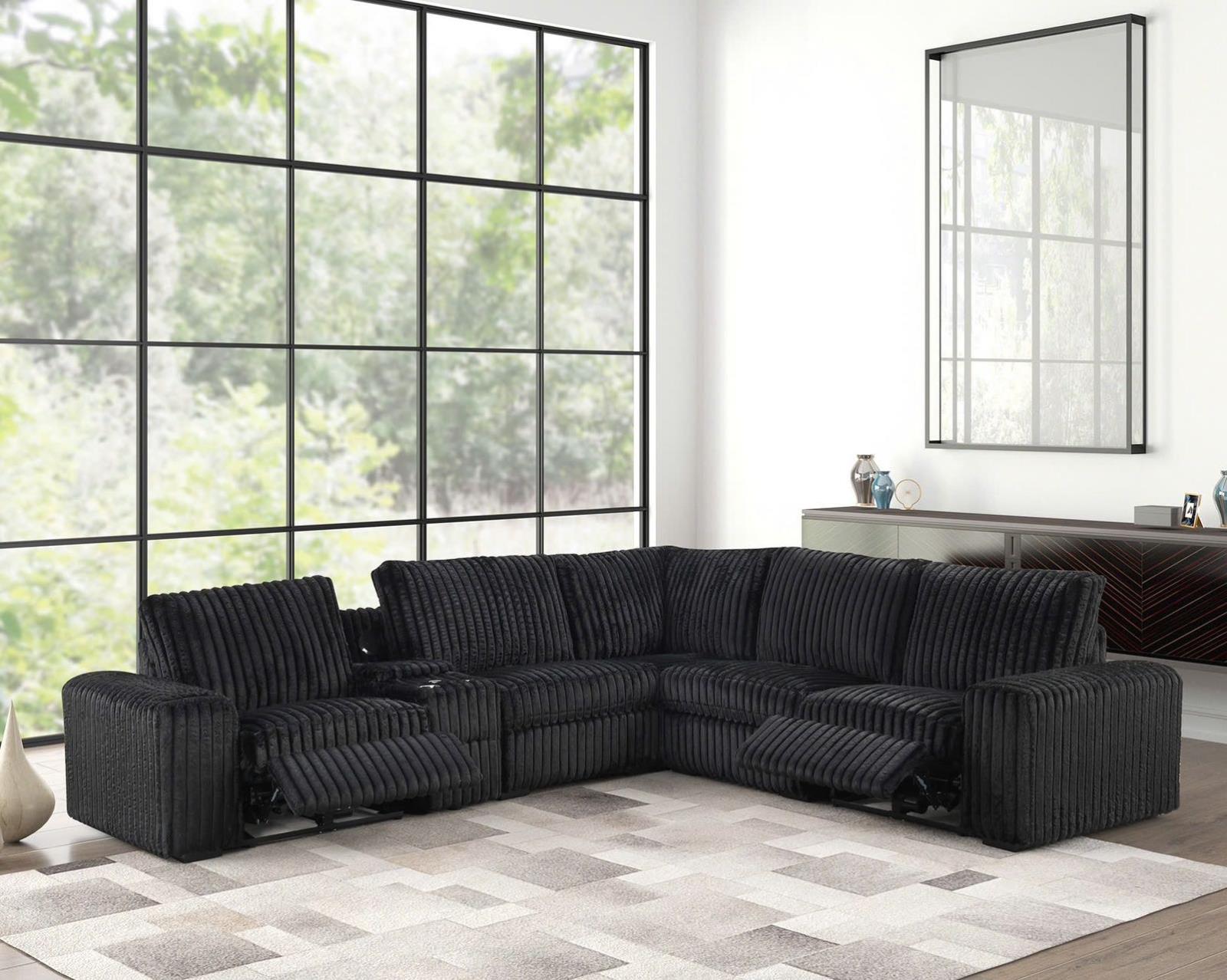 Vegas Black Power Recliner Sectional with Storage Console