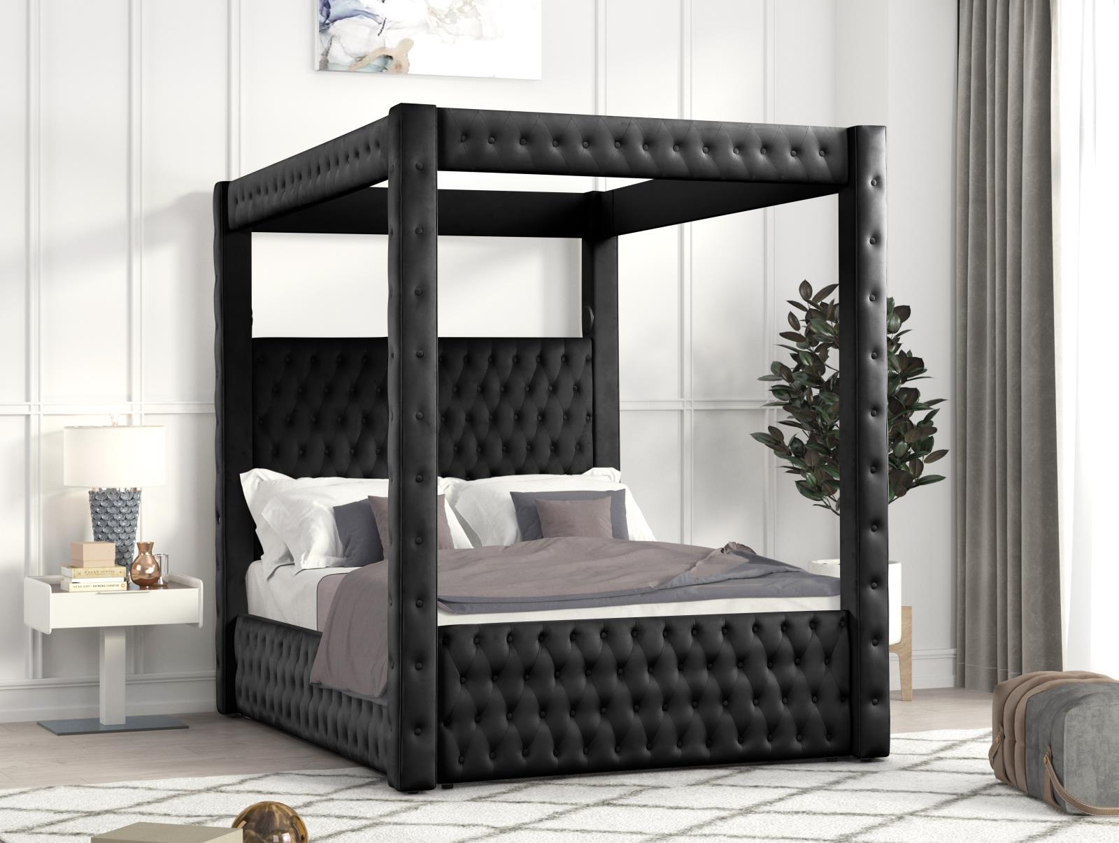 Remi Black Upholstered King Bed with Bluetooth Speaker & USB Charger — view 2