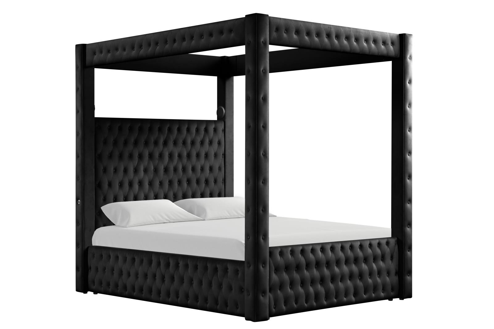 Remi Black Upholstered King Bed with Bluetooth Speaker & USB Charger