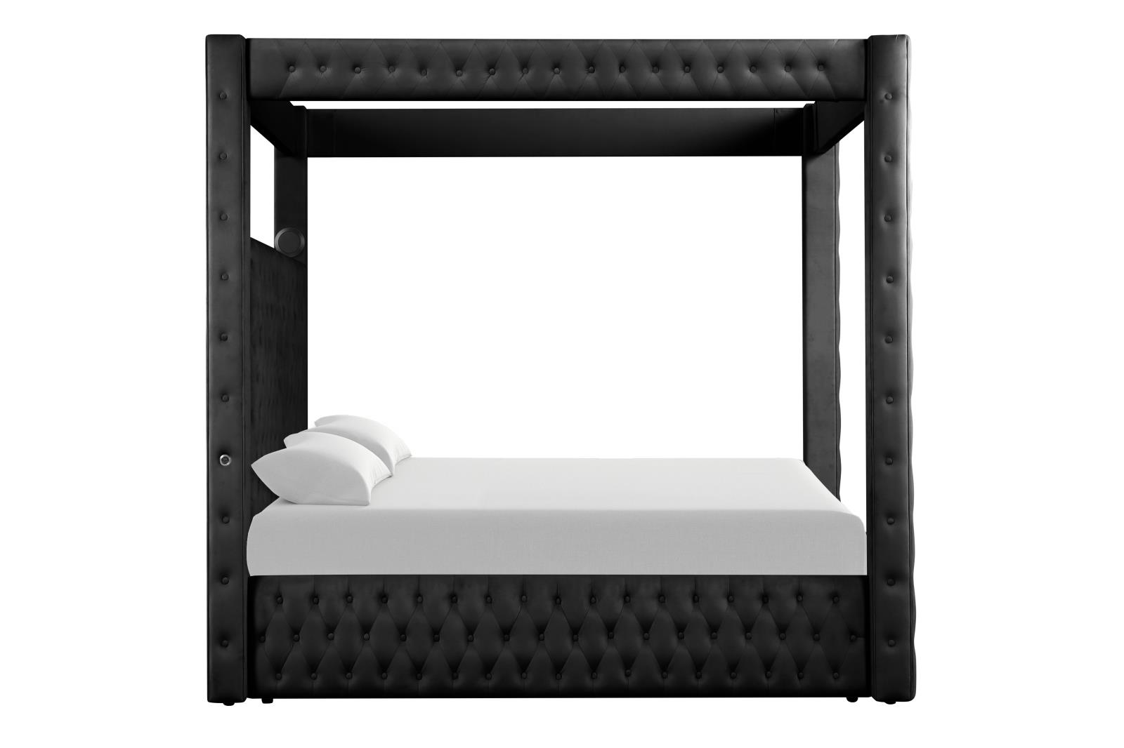 Remi Black Upholstered King Bed with Bluetooth Speaker & USB Charger — view 4