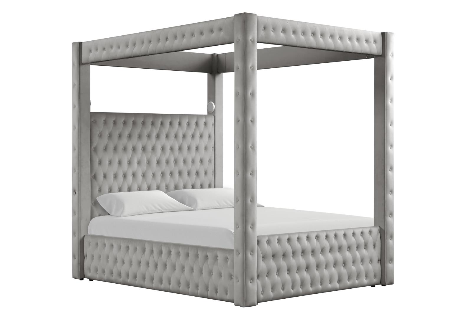 Remi Gray Upholstered King Bed with Bluetooth Speaker & USB Charger