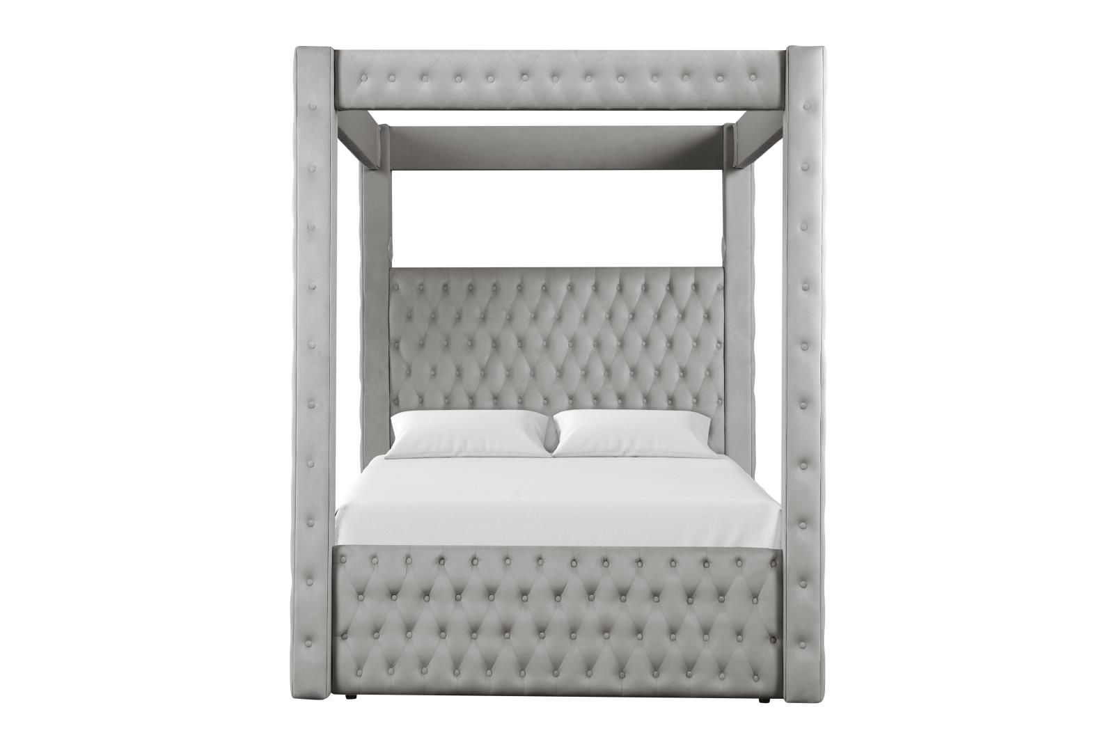 Remi Gray Upholstered King Bed with Bluetooth Speaker & USB Charger — view 3