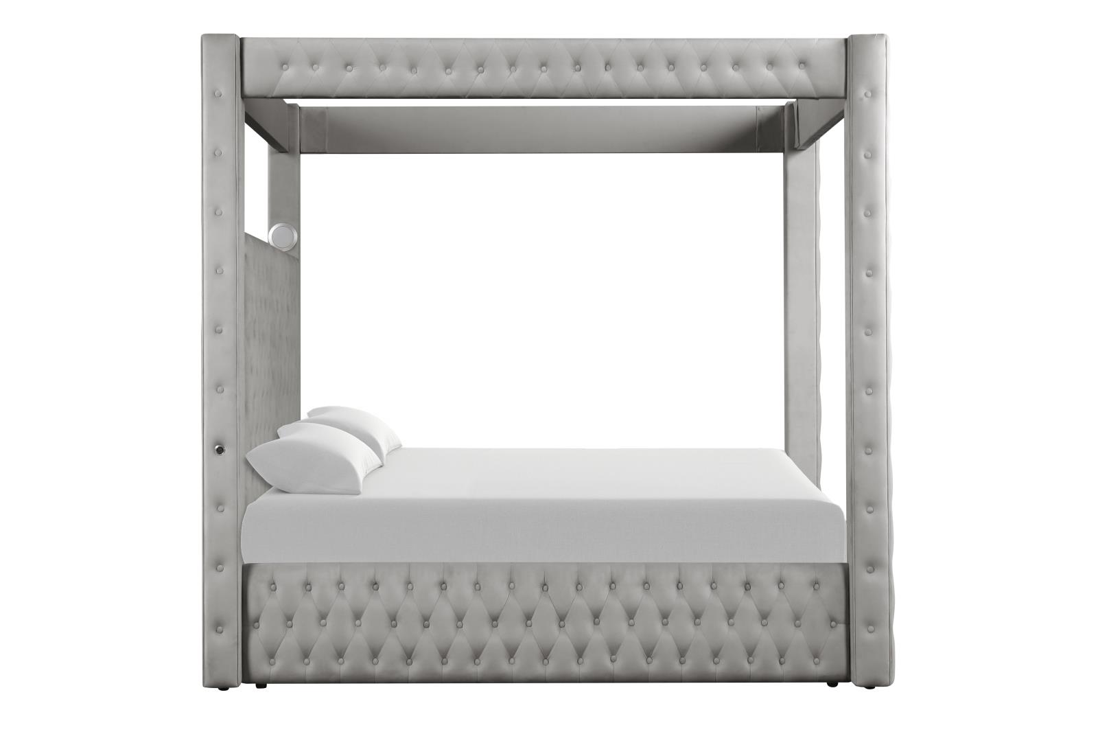Remi Gray Upholstered King Bed with Bluetooth Speaker & USB Charger — view 4