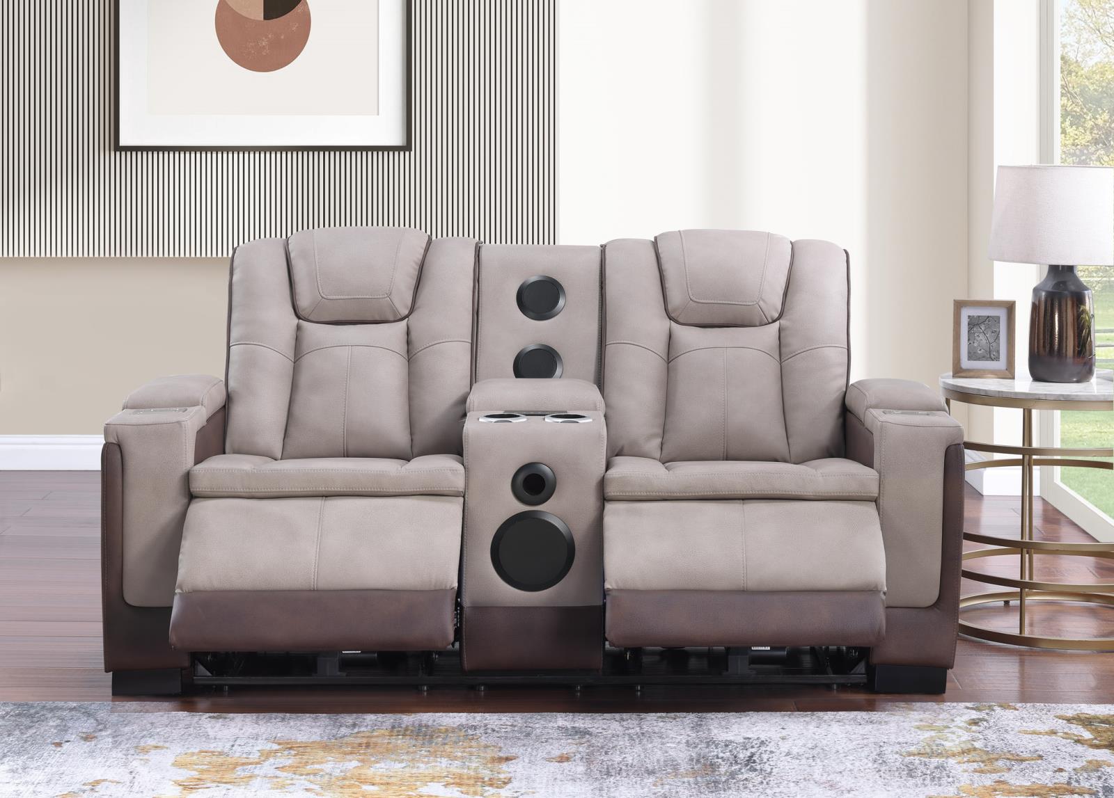 Molly Beige & Brown Power Reclining Sofa & Loveseat — view 4