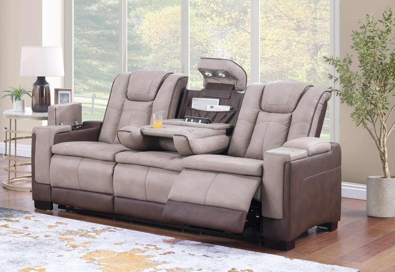 Molly Beige & Brown Power Reclining Sofa & Loveseat — view 5