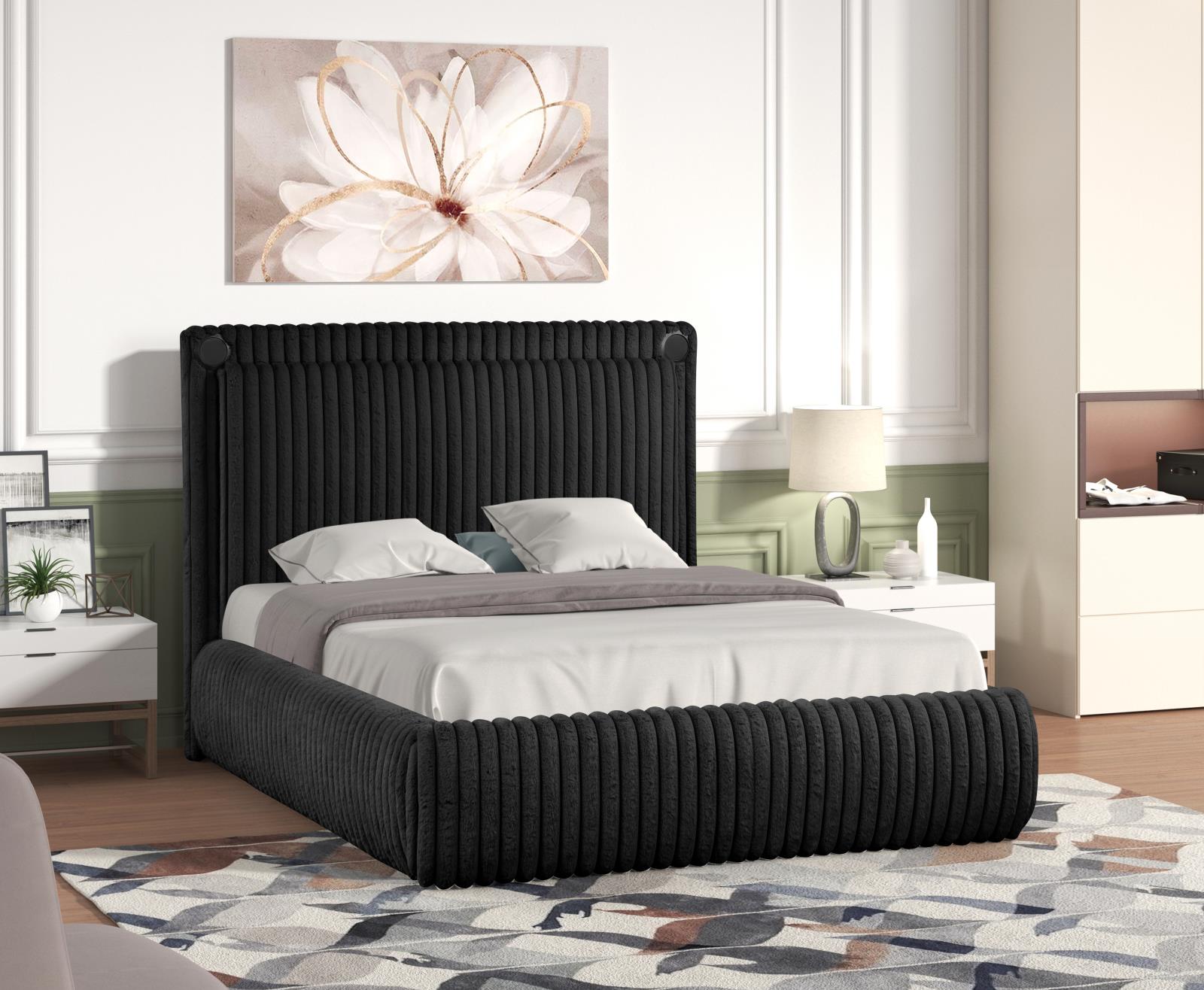 Noa Black Upholstered King Bed with Bluetooth Speaker & USB Charger — view 2