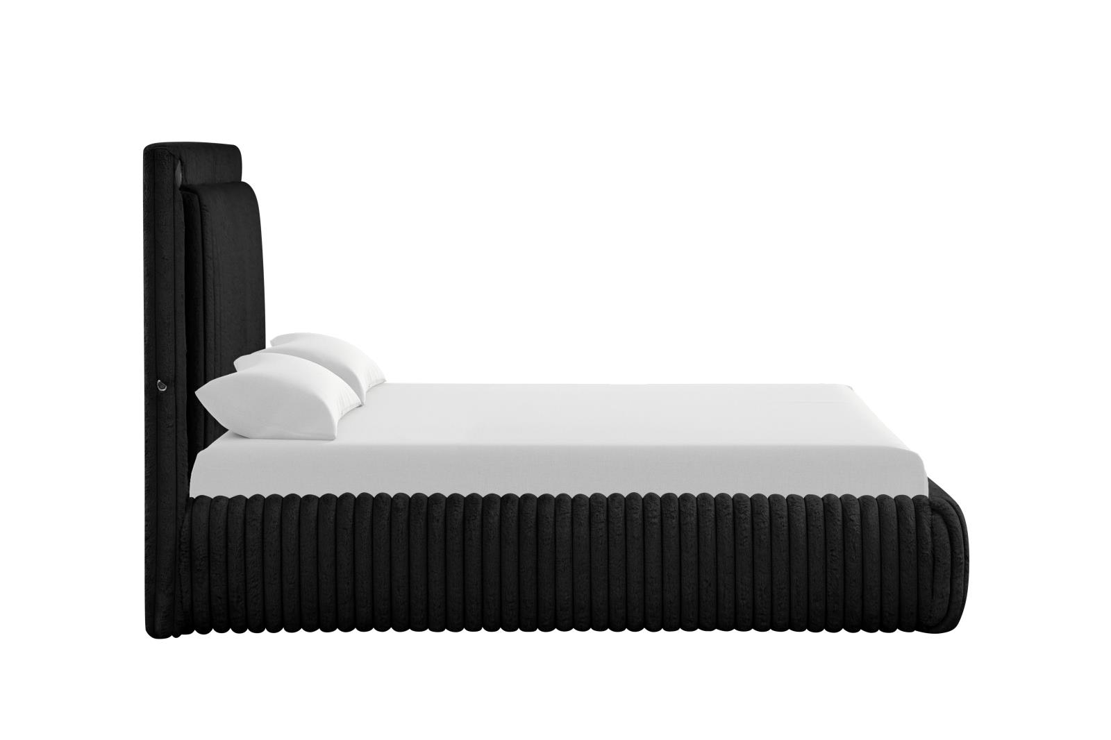 Noa Black Upholstered King Bed with Bluetooth Speaker & USB Charger