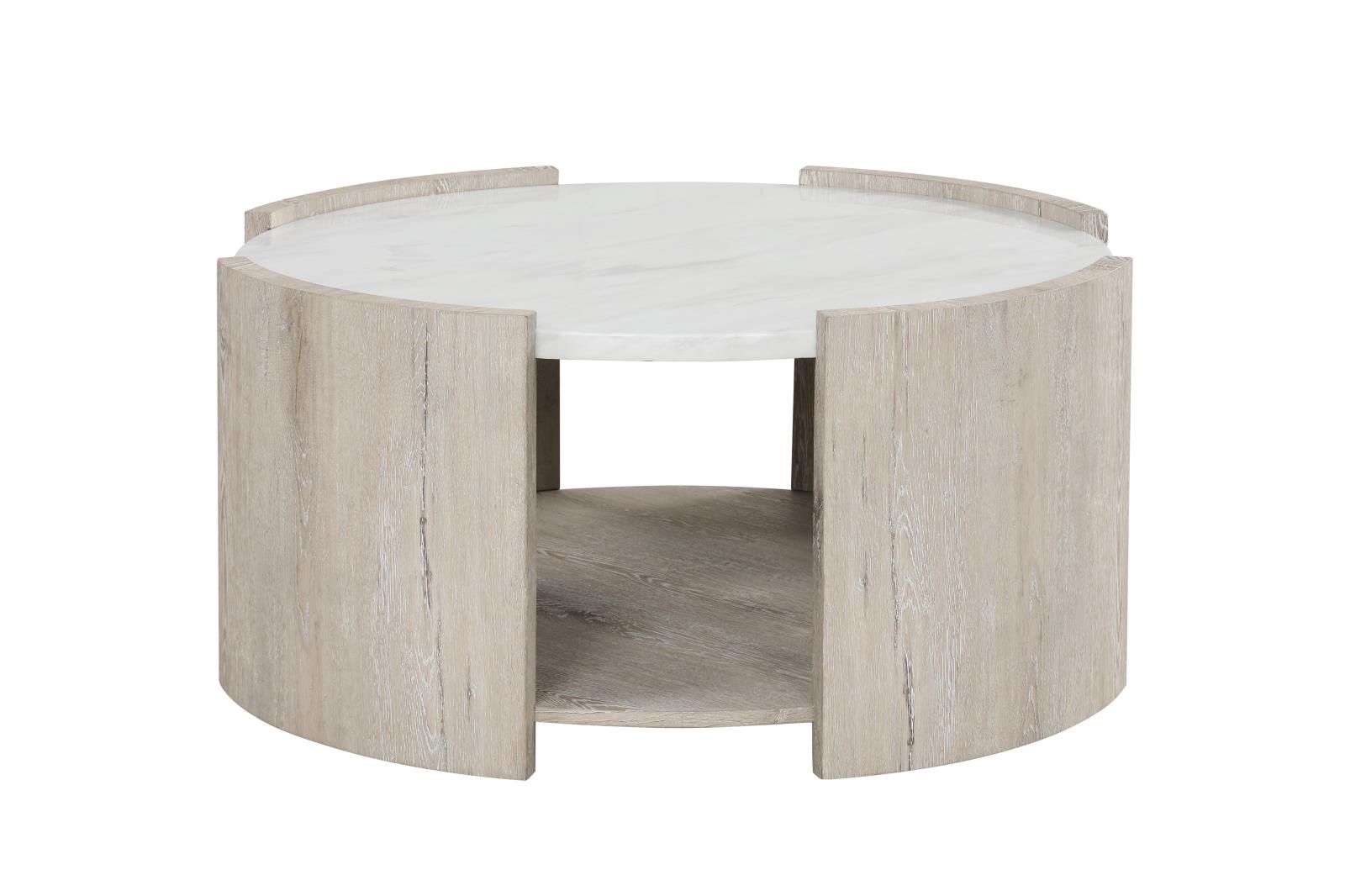 Lynda White & Beige Round Coffee Table with Faux Marble Top
