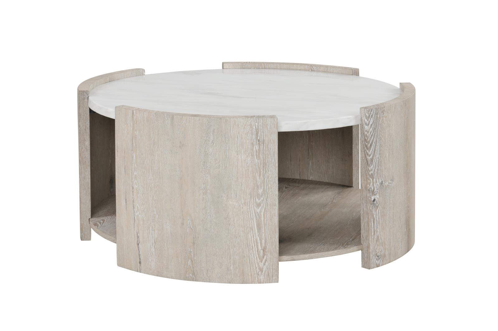Lynda White & Beige Round Coffee Table with Faux Marble Top — view 2