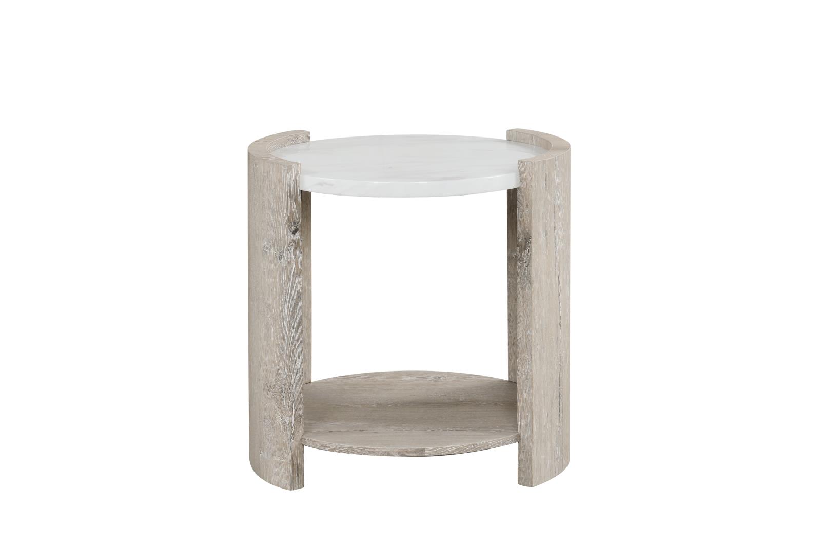 Lynda White & Beige End Table with Faux Marble Top