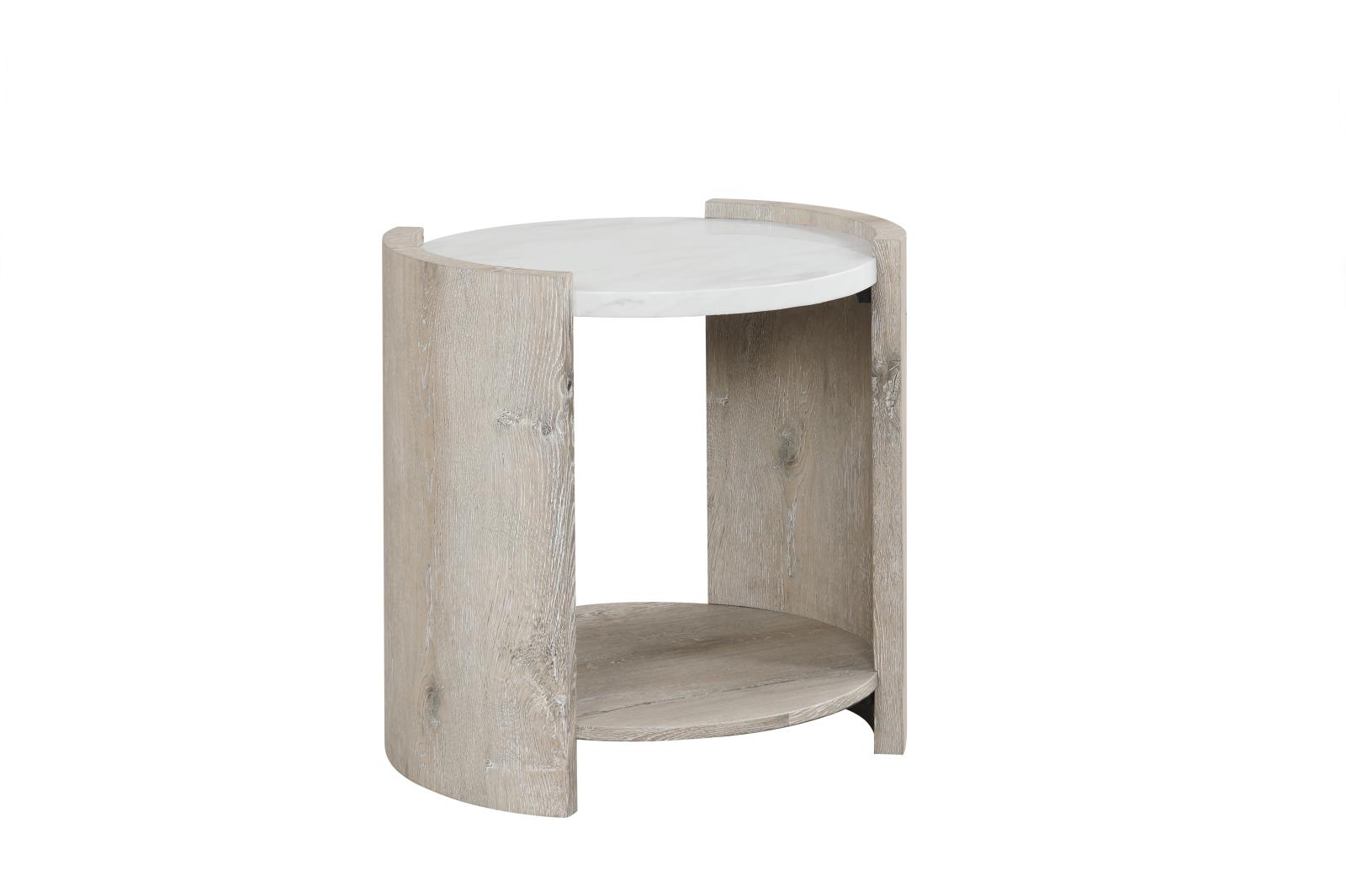 Lynda White & Beige End Table with Faux Marble Top — view 2