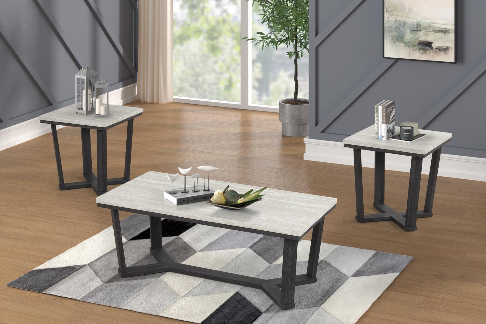 Alora White & Black 3-Piece Coffee Table Set