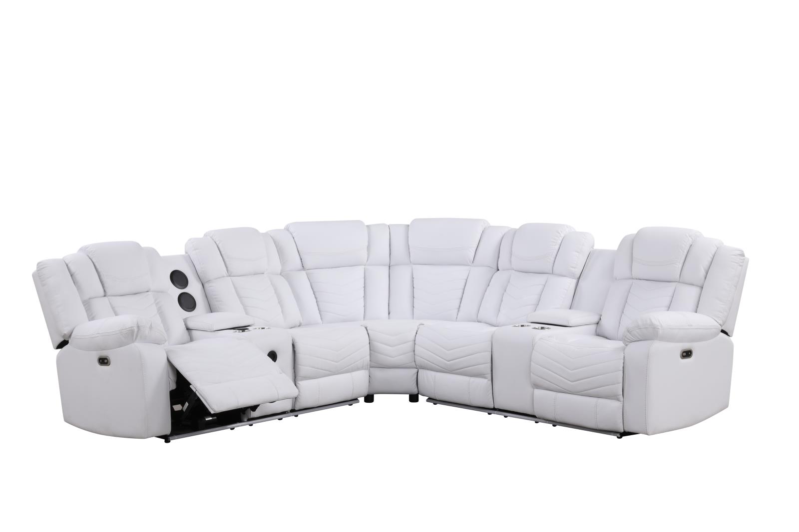Newnan White Power Recliner Sectional with Bluetooth Speaker